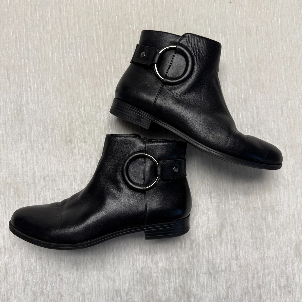Alfani Avvia Black Leather Ankle Booties Womens 7.5M O-Ring Zip 10003187000